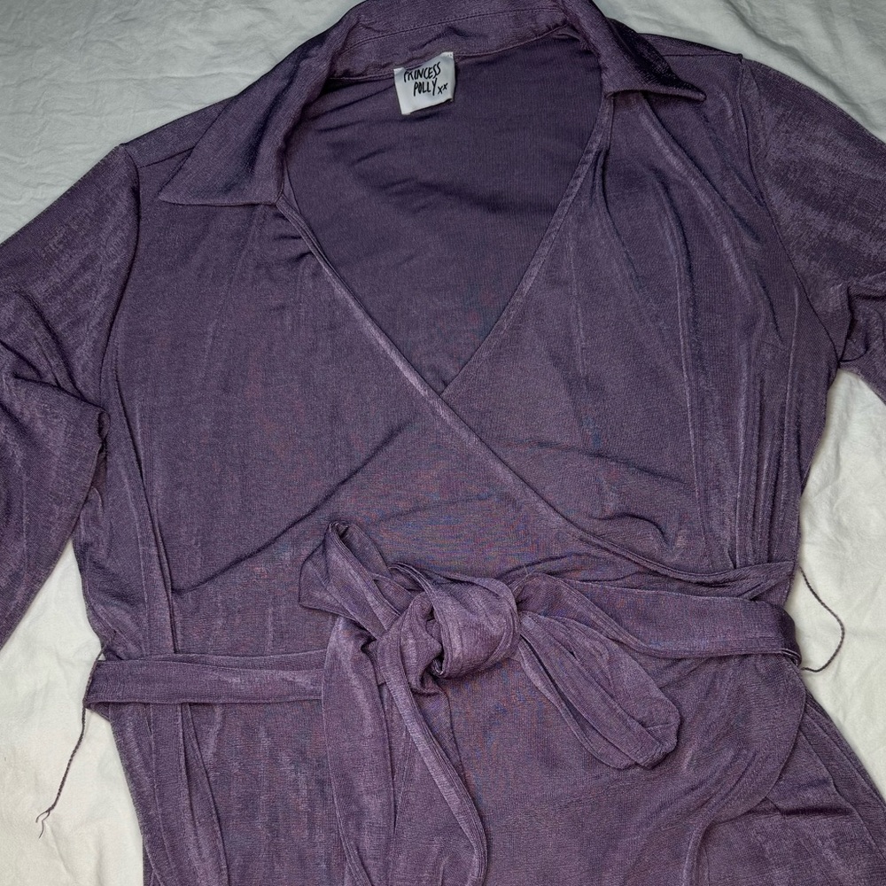 Princess Polly Purple Party Time Retro Oversized Faux Wrap Mini Dress Size 8 - Picture 11 of 11
